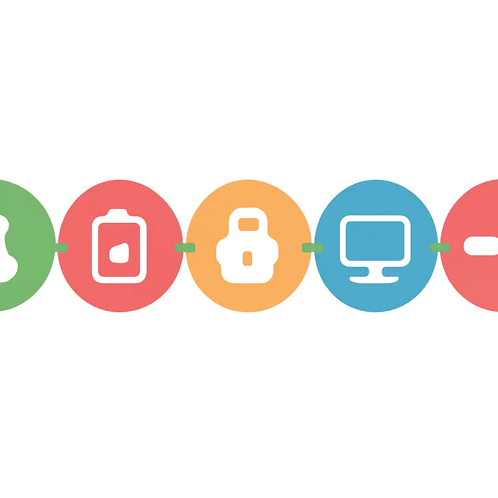 Five numbered circular icons connected by arrows in a horizontal flow, Holy Rummy Registration and Login Steps steps