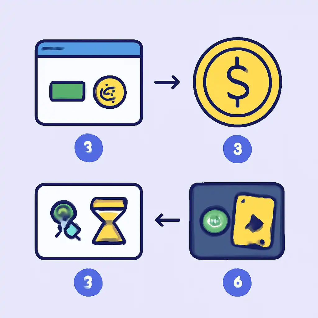 Annotated step diagram: wagering requirements process with numbered callouts, Holy Rummy