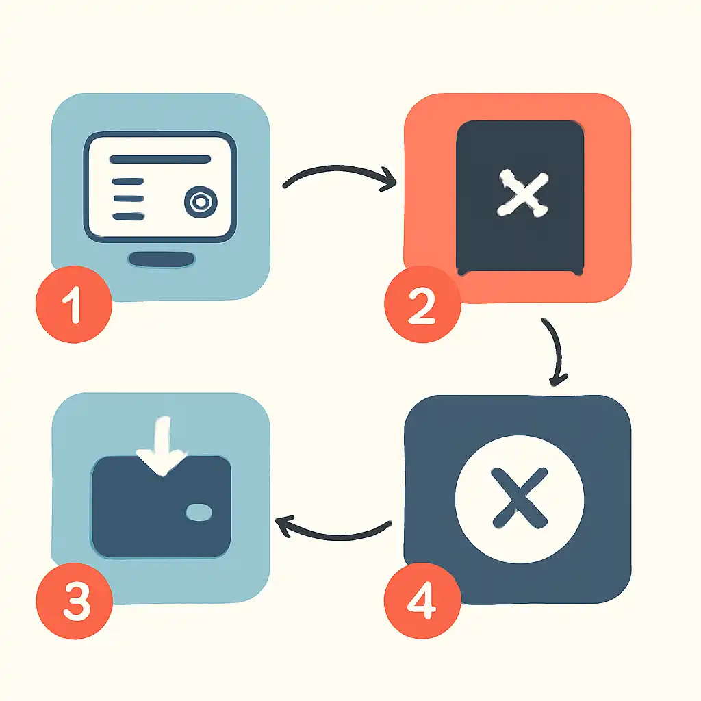 Annotated step diagram: failed transactions process with numbered callouts, Holy Rummy